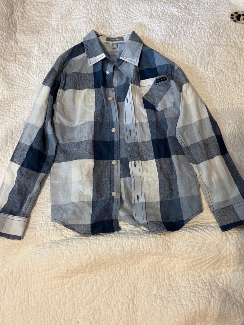 Boys Medium (8) Lucky Brand Light Blue and White Plaid Shirt